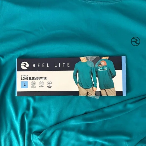 Reel Life Jax Beach UPF50 Tee Mens Large Teal Long Sleeve Graphic Performance - Picture 13 of 16